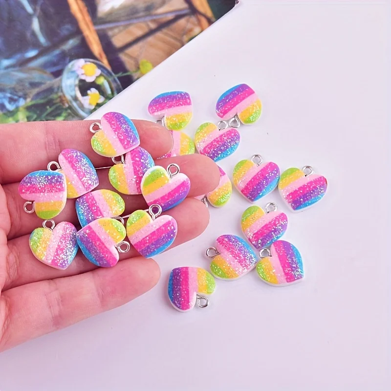 Resin Art Kits For Adults - 10Pcs Colorful Heart Resin Charms Cute