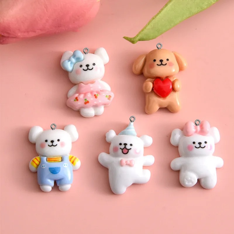 Resin Art Bracelet - 10pcs Cartoon Dog Resin Charms Keyring