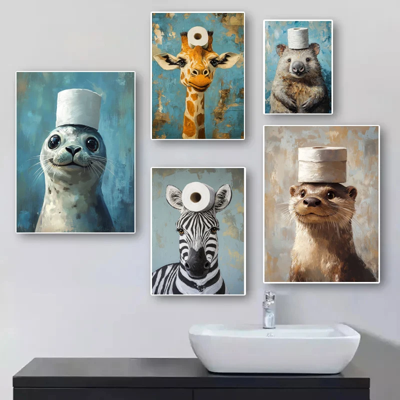 Cartoon Cute Funny Animals wit - Resin Art On Canvas recension och pris